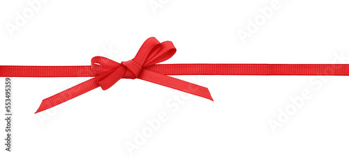 Red satin bow on ribbon lin...
