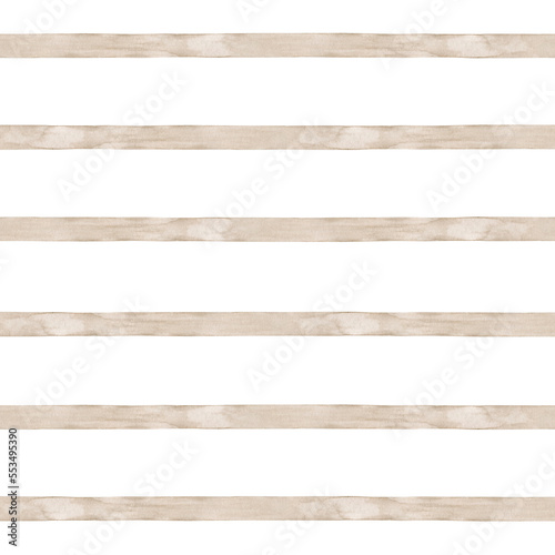 Watercolor seamless pattern with brown strips. Isolated on white background. Hand drawn clipart. Perfect for card, textile, tags, invitation, printing, wrapping.