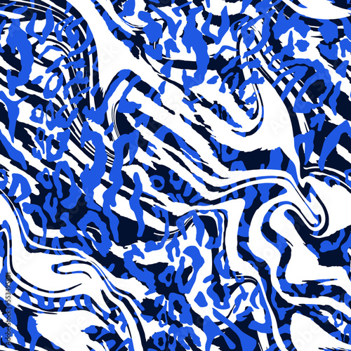 Abstract Hand Drawing Leopard Skin and Marble Zebra Stripes Seamless Vector Pattern Isolated Background