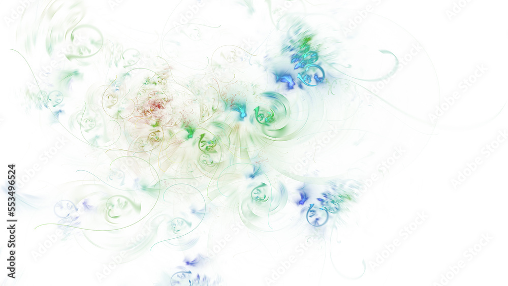 Abstract colorful blue and green transparent flowers. Fantastic space background. Digital fractal art. 3d rendering.