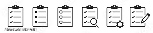 Clipboard icon set with checkmerk and crosses. Checklist symbol. Design for app, logo etc. Vector EPS 10