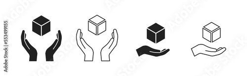 Take care icon set. Box in hand, delivery symbol. Vector EPS 10