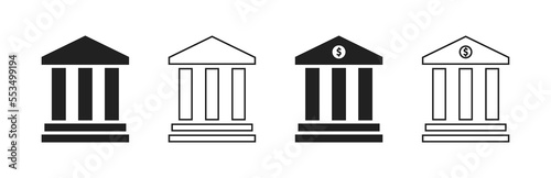 Bank icon set. Museum, court building symbol. Vector EPS 10