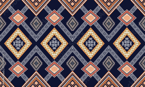 Abstract geometric ethnic pattern design for clothing, fabric, background, wallpaper, wrapping, batik. Knitwear, Pixel pattern, Embroidery style. Tribal vector texture.