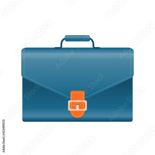 Blue business briefcase. Stylish document bag with gold clasp. Banker diplomat to conclude contracts and store information. Suitcase of a successful manager. Vector
