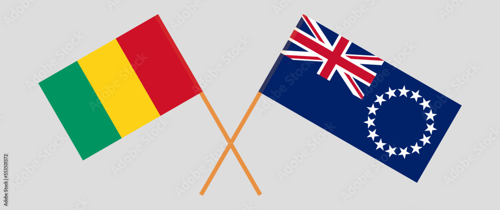 Crossed flags of Guinea and Cook Islands. Official colors. Correct proportion Crossed flags of Guinea and Cook Islands. Official colors. Correct proportion