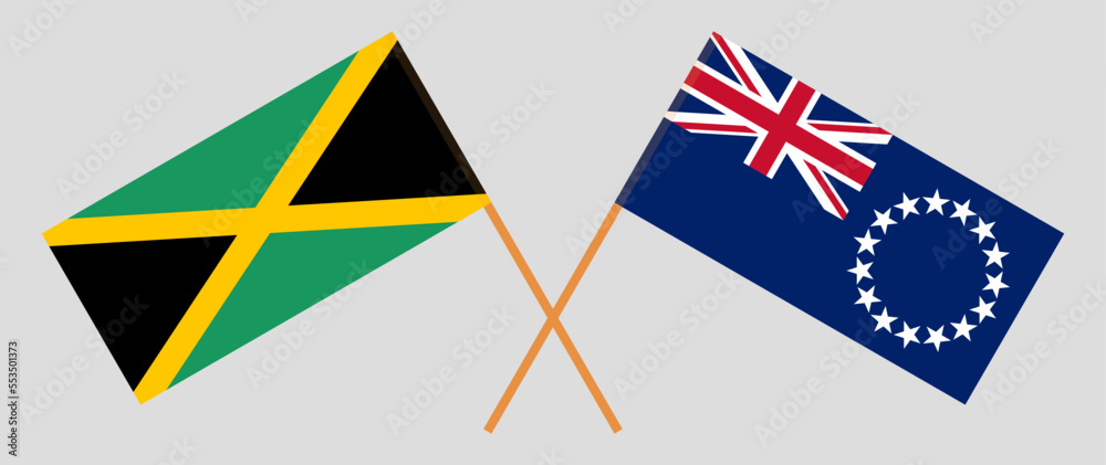 Crossed flags of Jamaica and Cook Islands. Official colors. Correct proportion