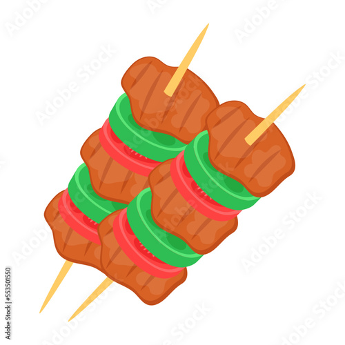 beef tikka boti on sticks concept, Grilled Meat Chunks vector icon design, Fast Food symbol, Junk food sign, popular inexpensive good taste snacks stock illustration 