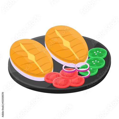 Chicken Steak concept, grilled breast pieces boneless vector icon design, Fast Food symbol, Junk food sign, popular inexpensive good taste snacks stock illustration 