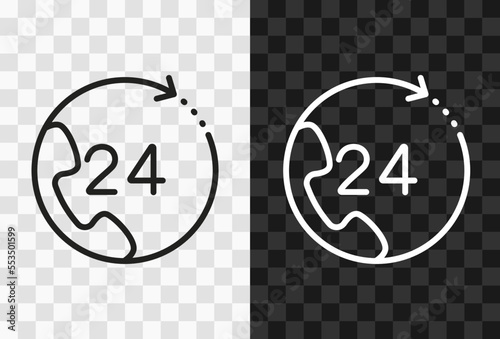 Online 24, high quality vector editable line icon. Online 24 outline icon isolated on dark and light transparent backgrounds for UI design.