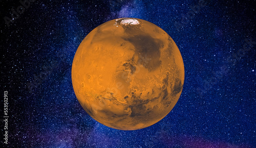 Planet Mars in the space. Millions of stars in the background. Space, sci-fi background photo. Elements of this image furnished by NASA.