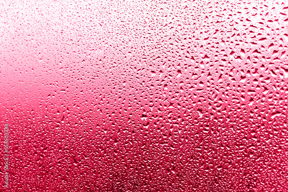 Background of drops on the glass in the glow of the sunset. Magenta background