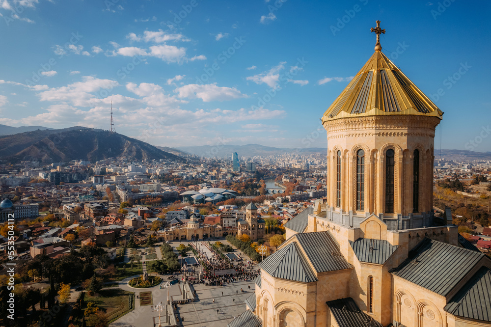 Holy Trinity church and downtown district view, Tbilisi, Georgia