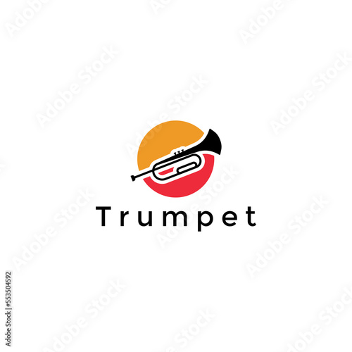Brass musical instrument, black trumpet cornet for jazz music logo design