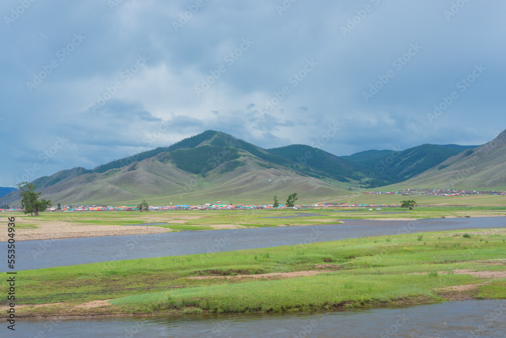 landscape with river and mountains