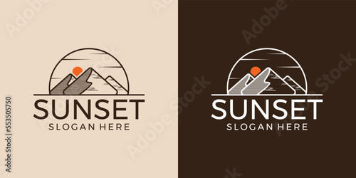 sunset and mountain illustration logo design inspiration