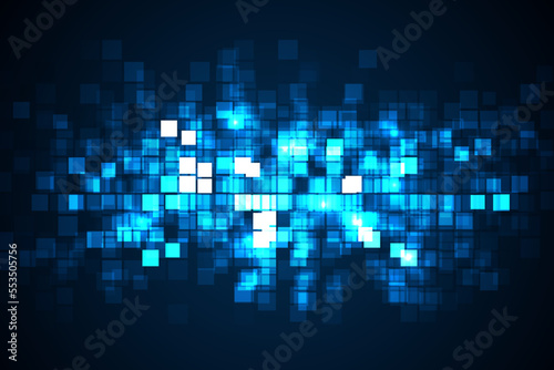 Digital technology background. Digital data square blue pattern pixel background