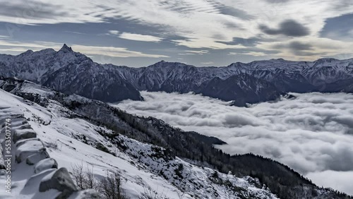 Japanese mountain Timelapse at night with sea of clouds 3