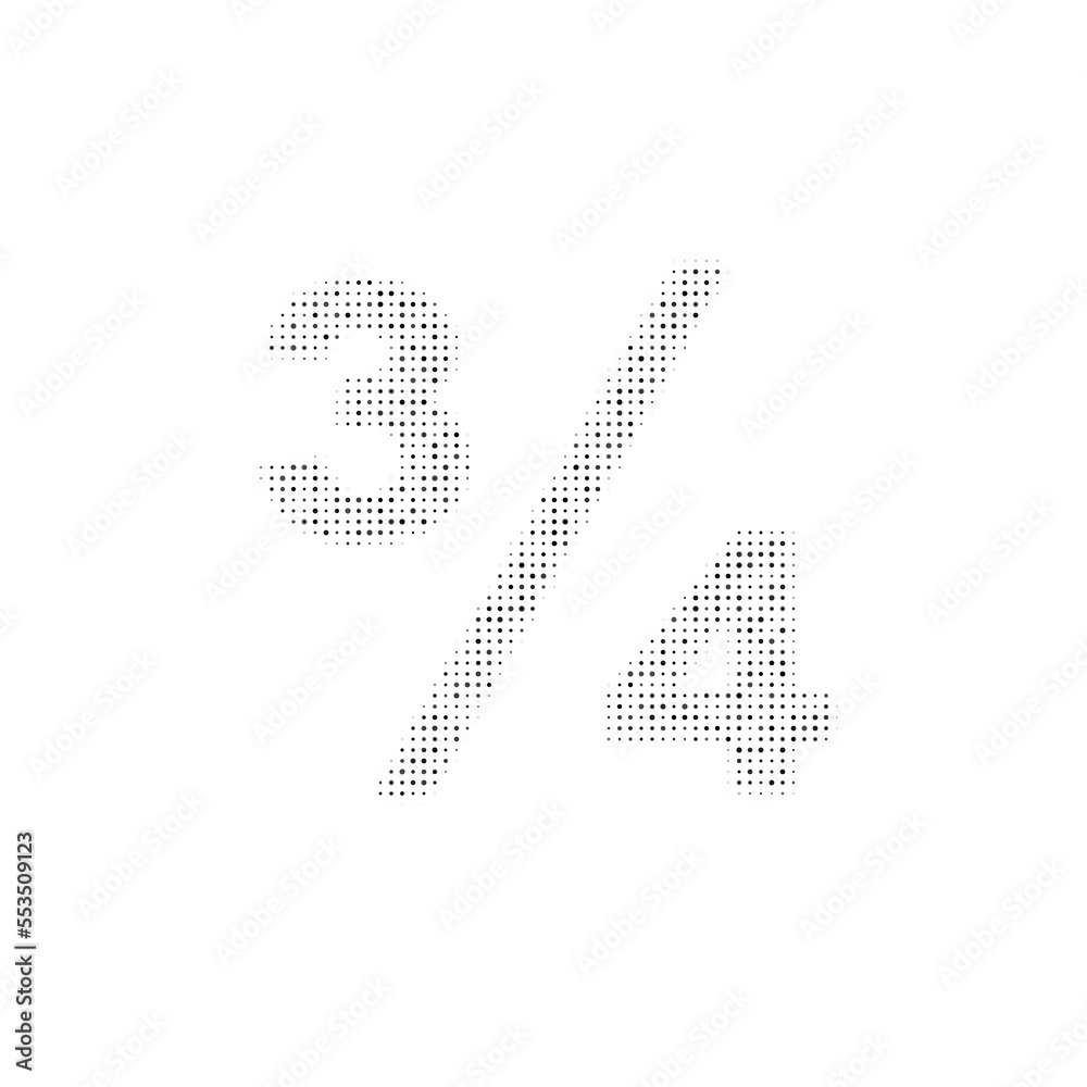 The three quarters symbol filled with black dots. Pointillism style. Vector illustration on white background