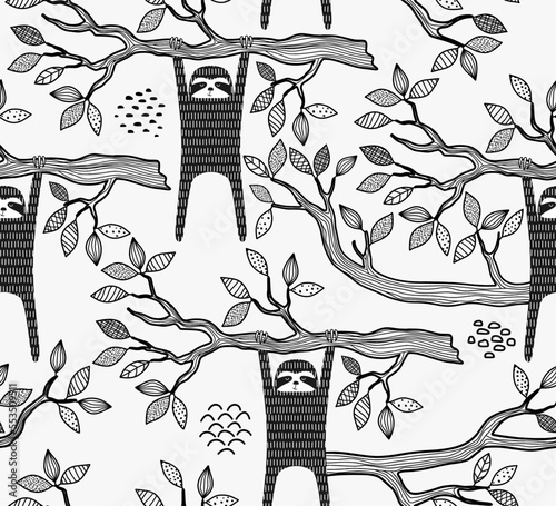 cute sloth seamless pattern. vector illustration