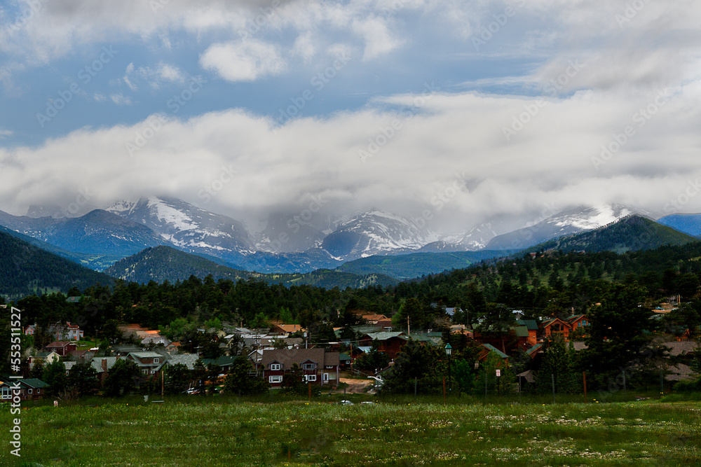 Small town in foothills of the Rocky Mountains