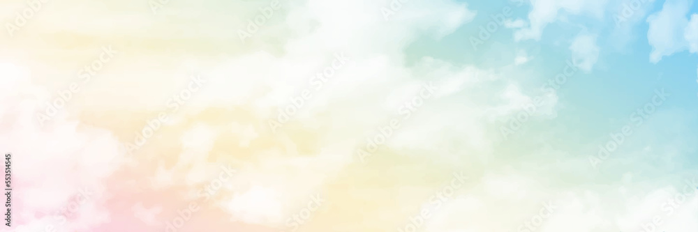 Picturesque view of pastel sky with fluffy clouds. Vector illustrator