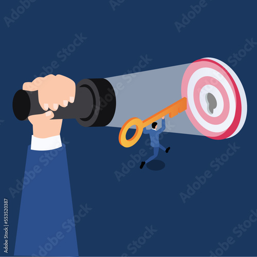 Business leader pointing flashlight to target isometric 3d vector illustration concept for banner, website, illustration, landing page, flyer, etc.