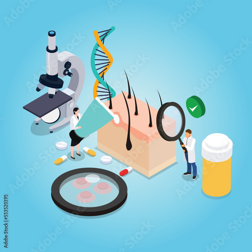 Skin Epidermis Scheme with Acne Inflammation, Varicella, Allergies or Cancer - Dermatology isometric 3d vector illustration concept for banner, website, illustration, landing page, flyer, etc.
