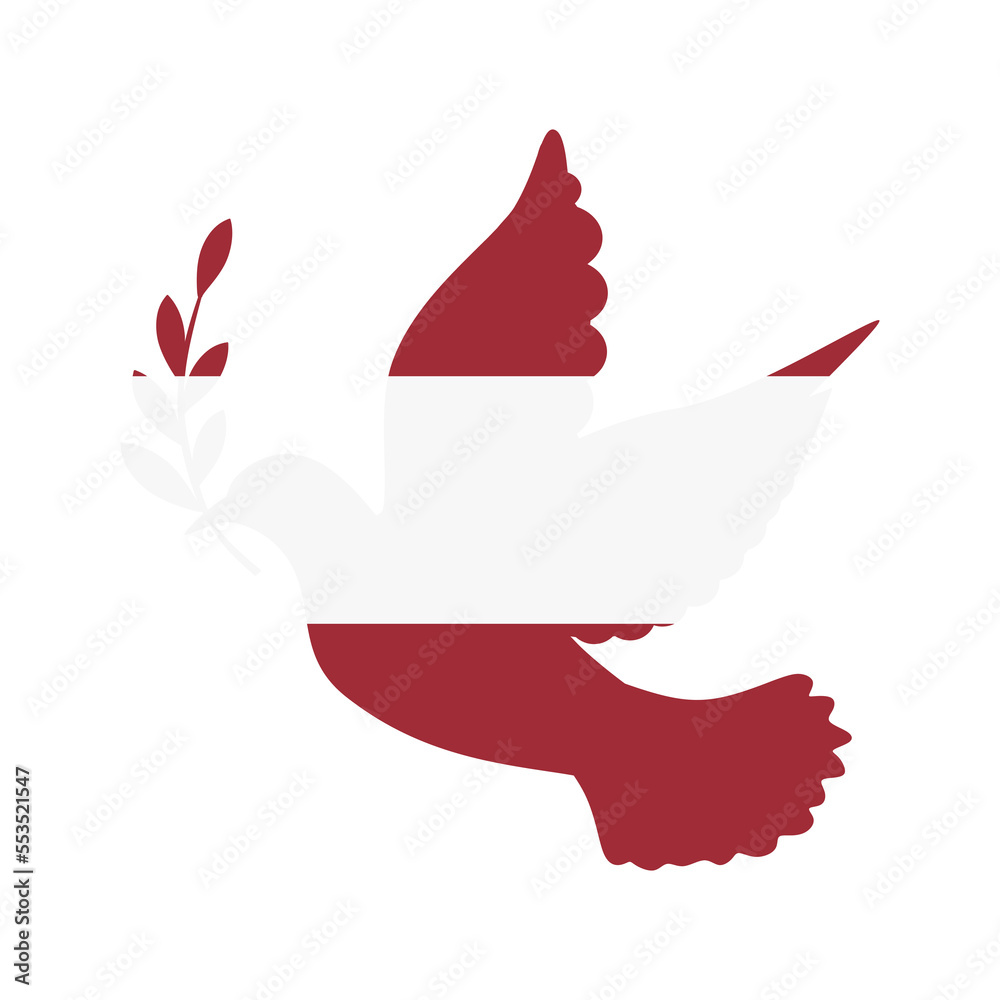 Obraz premium Dove symbol of peace and flag of Latvia. Dove with Latvia flag color. World support for Latvia. Peace symbol isolated. Vector illustration