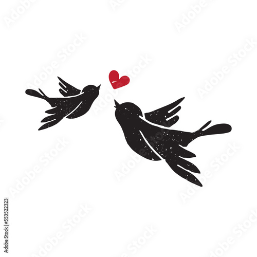 two birds in love valentines cute  hand drawn icon