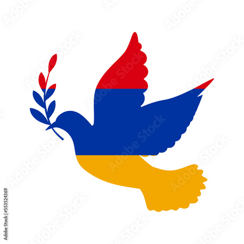 Dove symbol of peace and flag of Armenia. Dove with Armenia flag color. World support for Armenia. Peace symbol isolated. Vector illustration