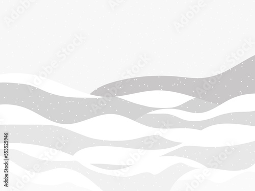 Winter landscape with snowy hills. Mountain landscape in flat style, winter cold weather. View of the snowy hills. Design for posters, travel agencies and promotional items. Vector illustration