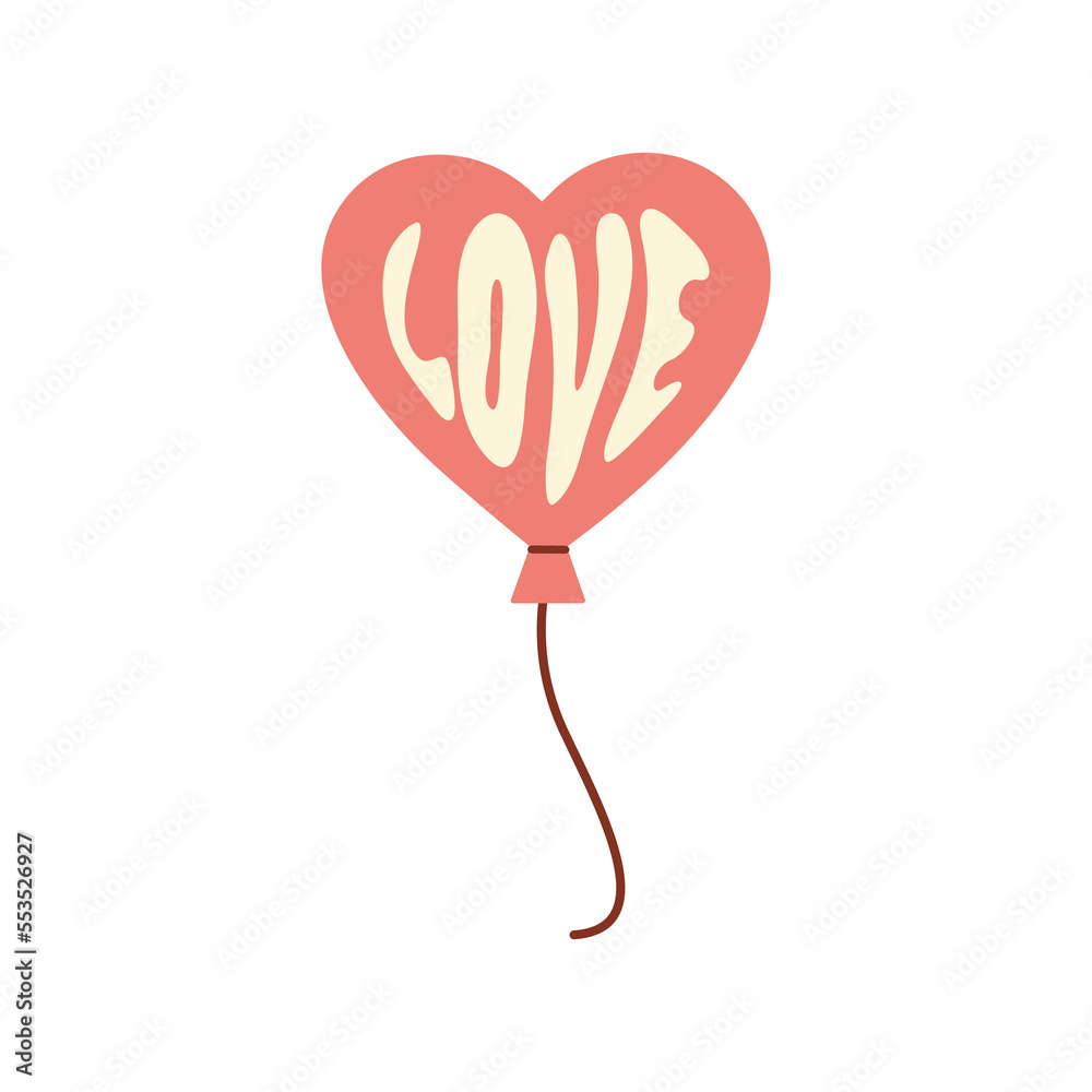 Cute balloon in the shape of heart with word love isolated on a white background. Cartoon vector illustration for print, web, greeting card