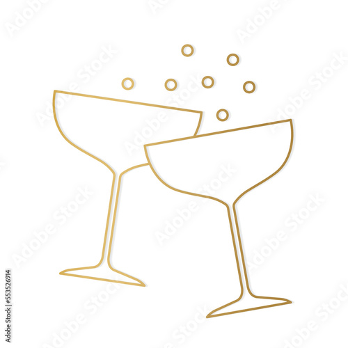 golden champagne glasses line icon, cheers, wedding, party, celebration of New Year's Eve- vector illustration