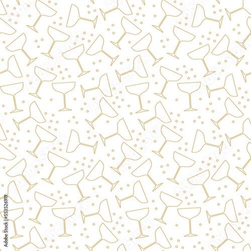 golden seamless pattern with champagne glasses  cheers  wedding  party  celebration of New Year s Eve- vector illustration
