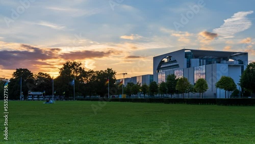 Time lapse Berlin, Germany: Sunset at the Bundeskanzleramt (Federal Chancellery). View from 