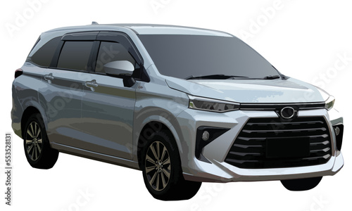 new white silver SUV modern car art design detail isolated graphic vector template minibus large travel luxury
