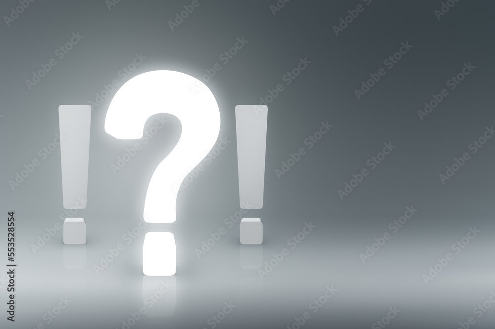 A question mark shining between two exclamation points. A question mark shining between two exclamation points.