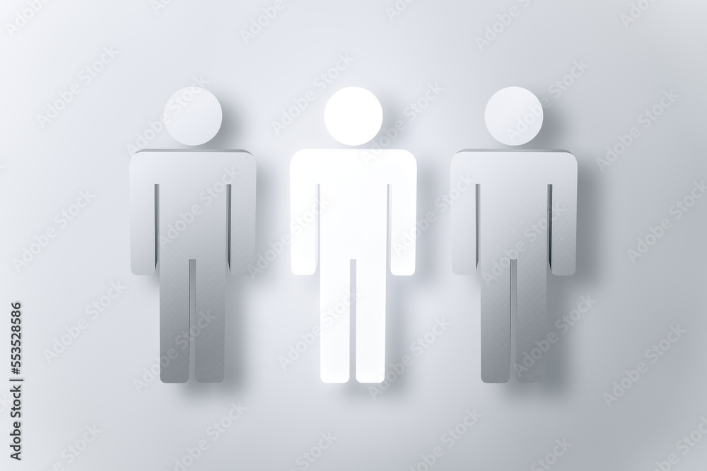 One of the three human shapes glows. One of the three human shapes glows.