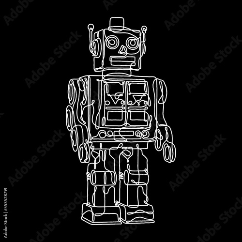 Vintage robot with abstract line vector illustration
