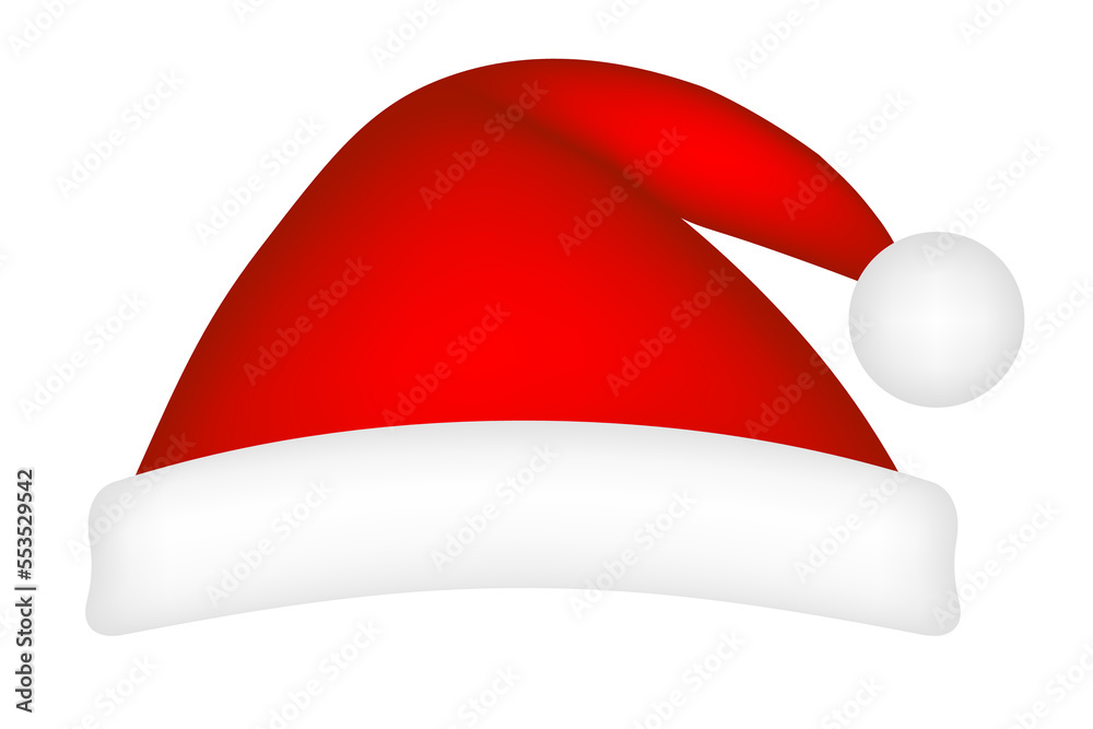 Red Christmas hat. 3d vector mockup. Happy New Year. Santa Claus cap Red Christmas hat. 3d vector mockup. Happy New Year. Santa Claus cap