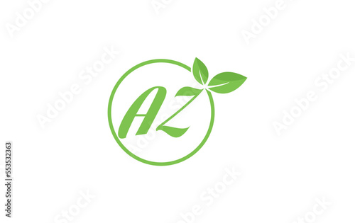 Fresh green leaf logo and nature healthy leaf logo circle design vector with the letters and alphabets