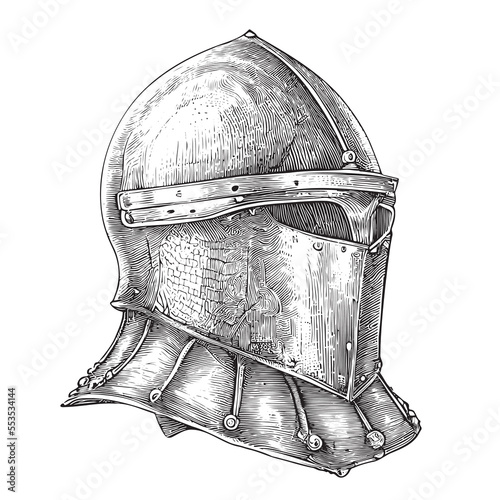 Knight helmet middle ages sketch hand drawn Vector illustration photo