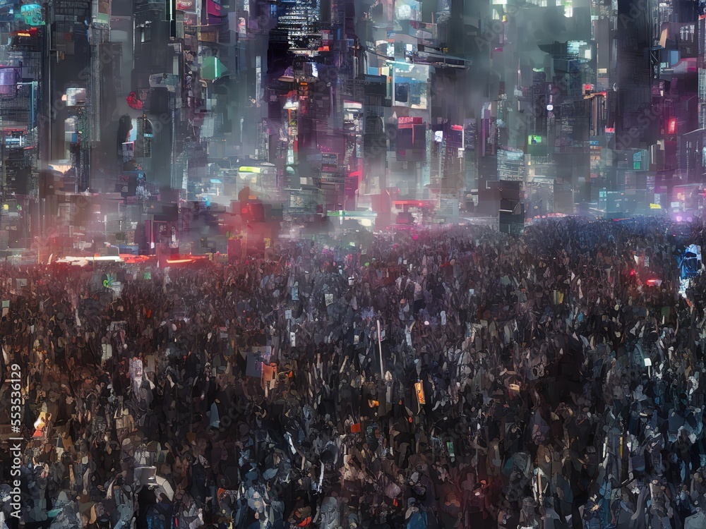 Fototapeta premium protest people in cyberpunk city