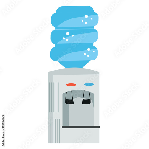 Water cooler device with gallon bottle of pure drinking water, flat vector illustration isolated on white background. Water delivery service symbol.