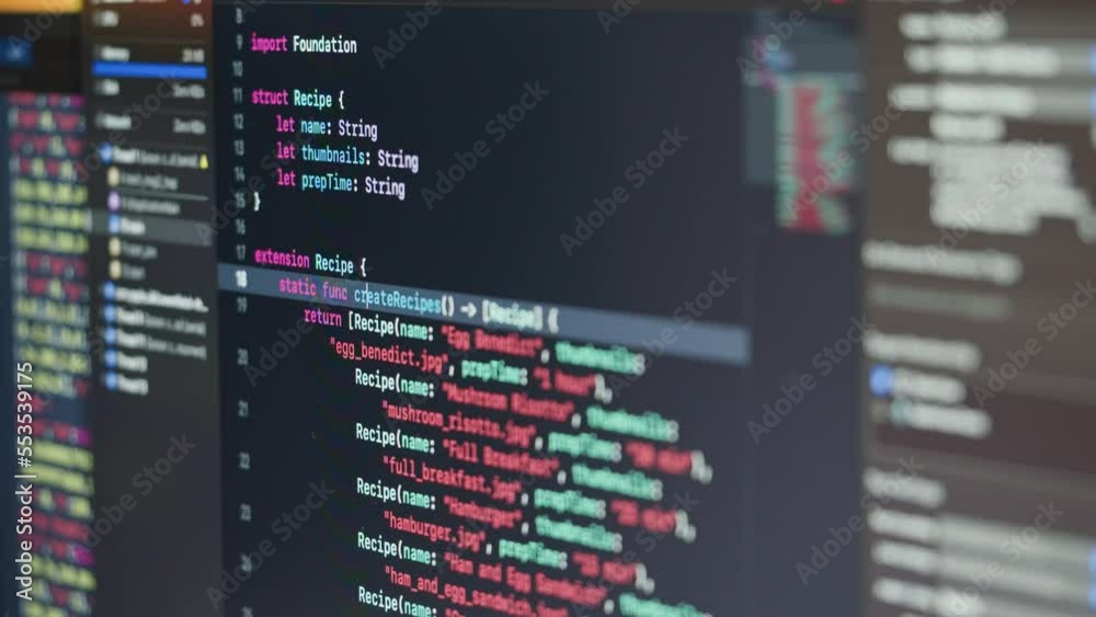 Coding UX UI script text on screen, HTML5 in editor for website ...