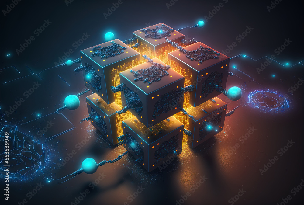 Naklejka premium Concept of a blockchain network. Generative AI