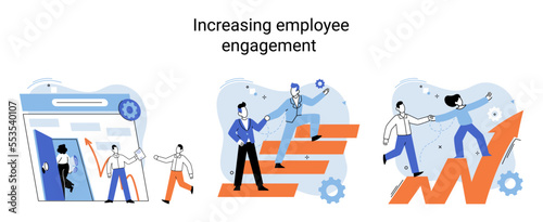 Business concepts human resourses HR department, increasing employee engagement, worker performance evaluation. Personal staff training for business development, motivation for evolution of initiative