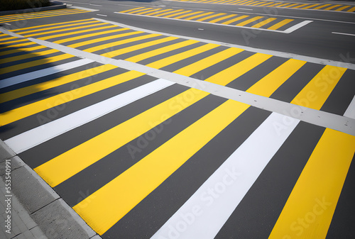 Wallpaper Mural White and yellow crosswalks. The road has a yellow white crossing. pedestrian zebra crossing. Generative AI Torontodigital.ca