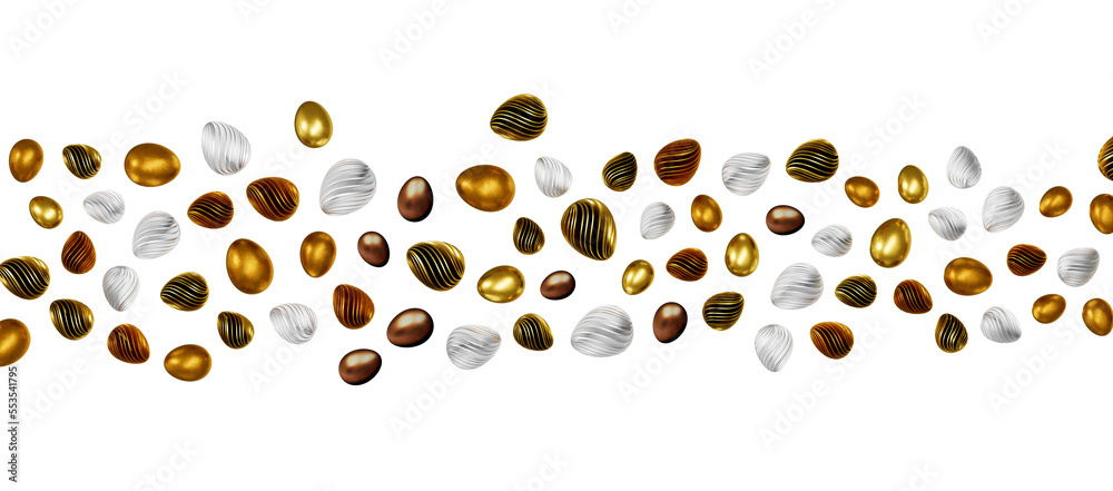 3d rendering of Easter elegant eggs with gold paint 3d rendering of Easter elegant eggs with gold paint